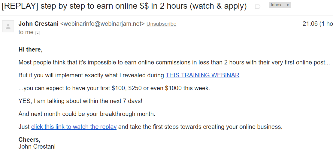 claim to earn commission within 2 hours
