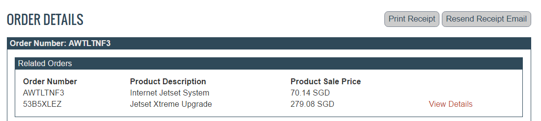 internet jetset order details