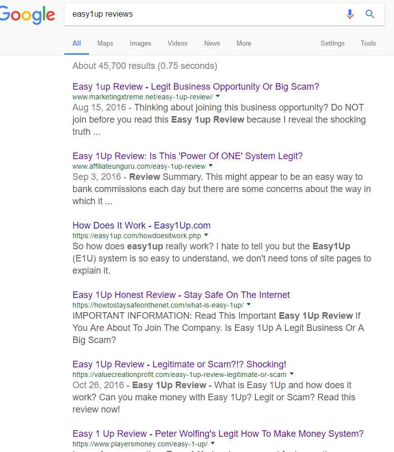 easy1up review search results
