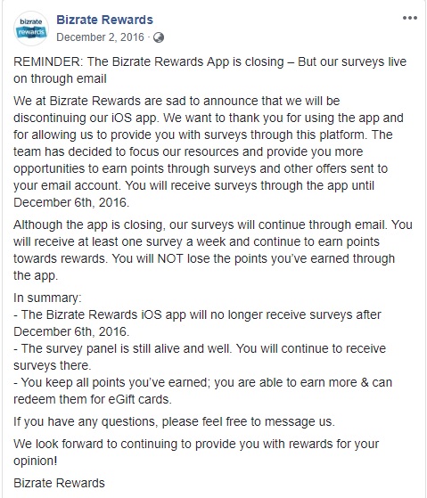 Bizrate Rewards - App Shutdown Announcement