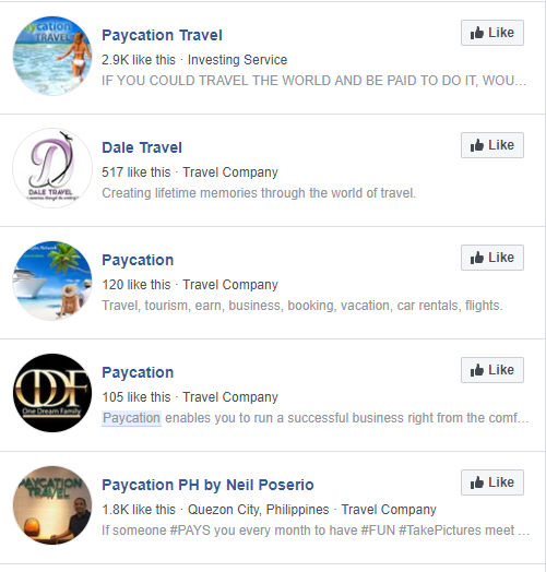 Paycation Facebook Pages