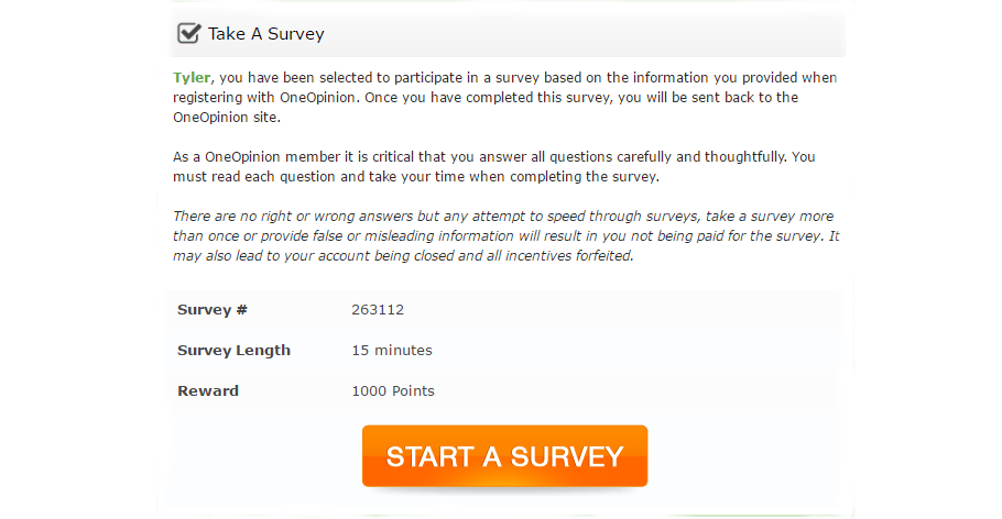 OneOpinion Sample Survey
