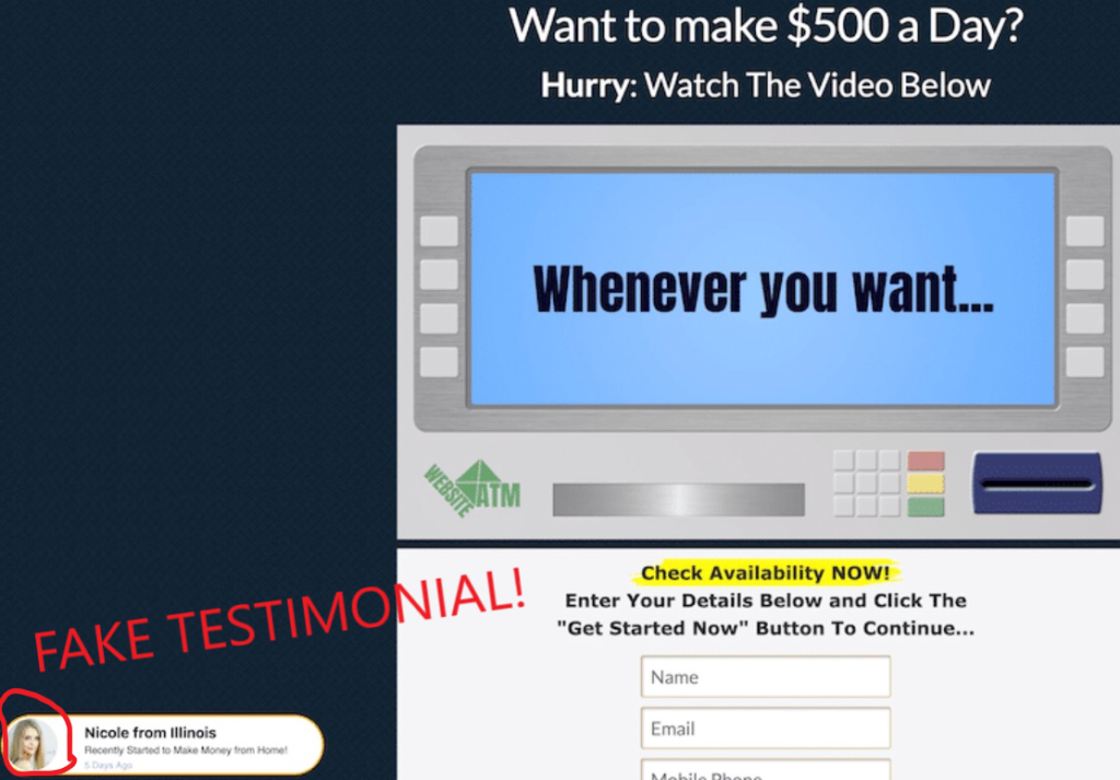 Website ATM Review - Fake Testimonial