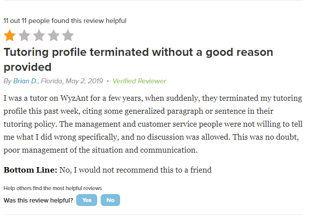 Wyzant Review - Terminated