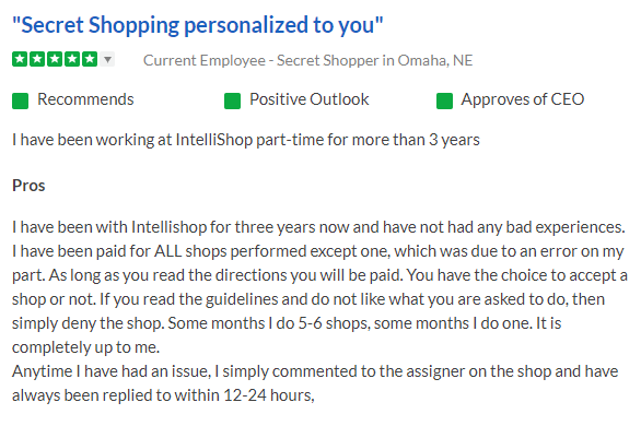 Is IntelliShop a Scam - Positive Review from GlassDoor