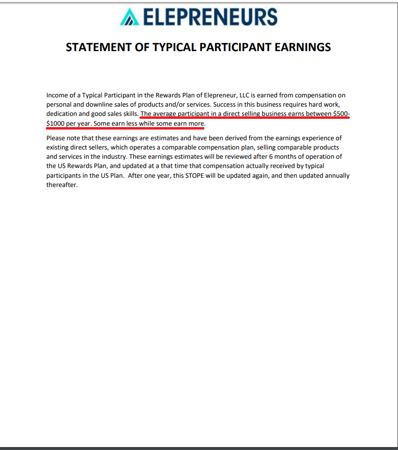 Is Elevacity a Scam - Statement of Typical Participant Earnings