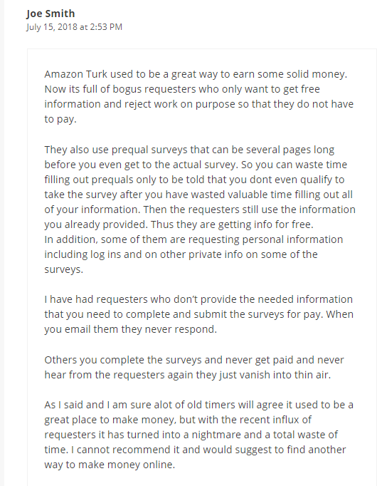 Amazon Mechanical Turk Review - Comment About Not Paying Clients Amazon Mechanical Turk Review - Comment About Not Paying Clients
